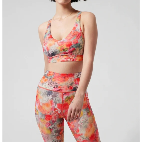 Athleta Solace Bra A-C Renewed Blossom Pink Small NWT $54 Floral Breathable - Picture 2 of 8